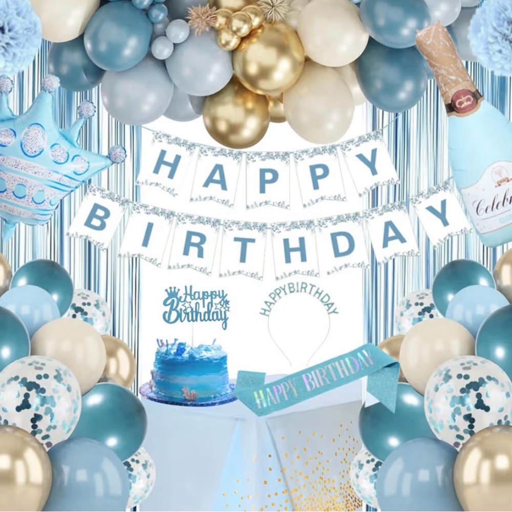 Blue and Gold Birthday Party Decoration Set